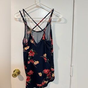 Navy Floral Strappy Knit Tank Top